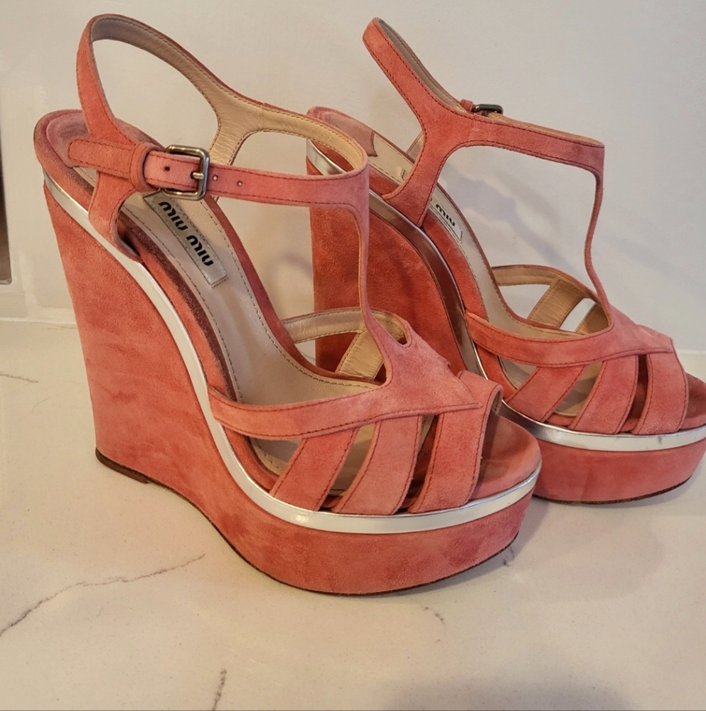 Miu Miu Pink Velvet Wedges